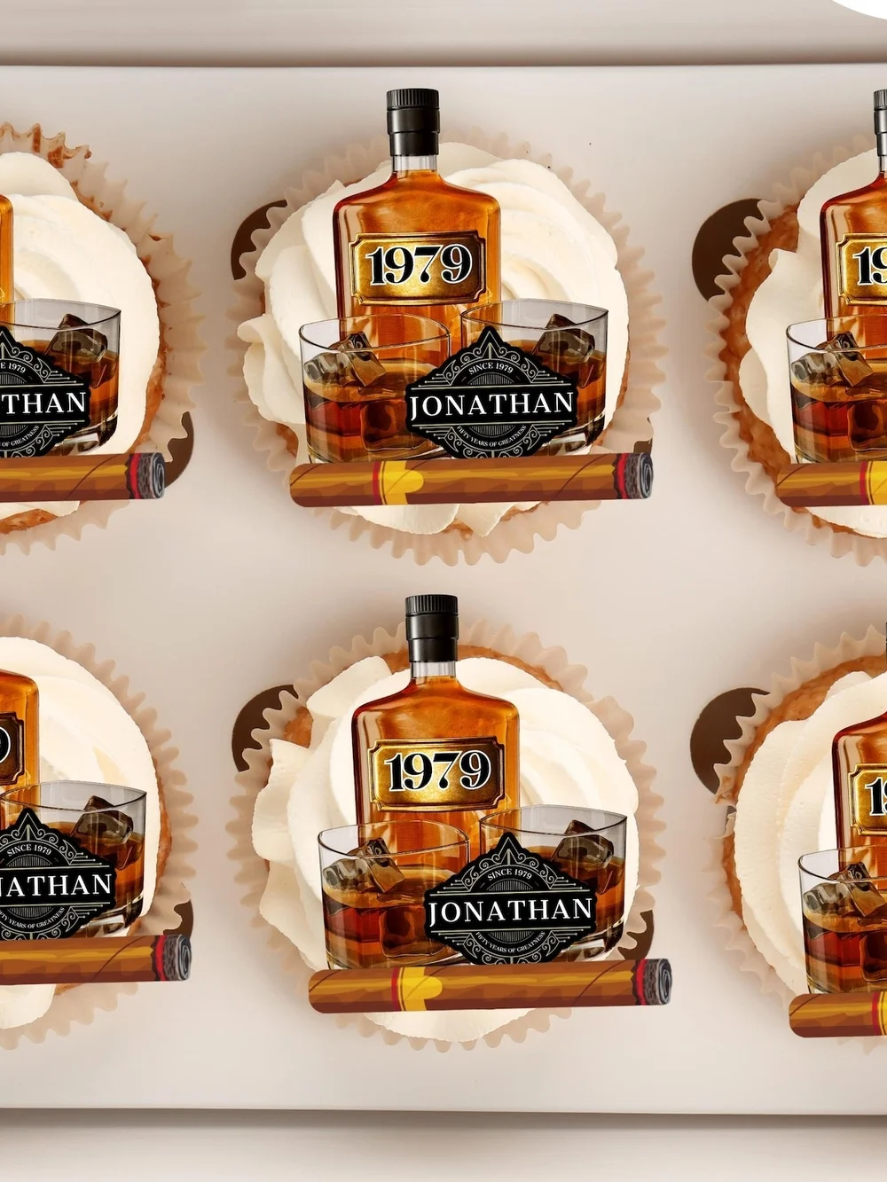 Personalized Whiskey Cake Toppers 2.5” | Aged to Perfection Birthday Decor/24PCS